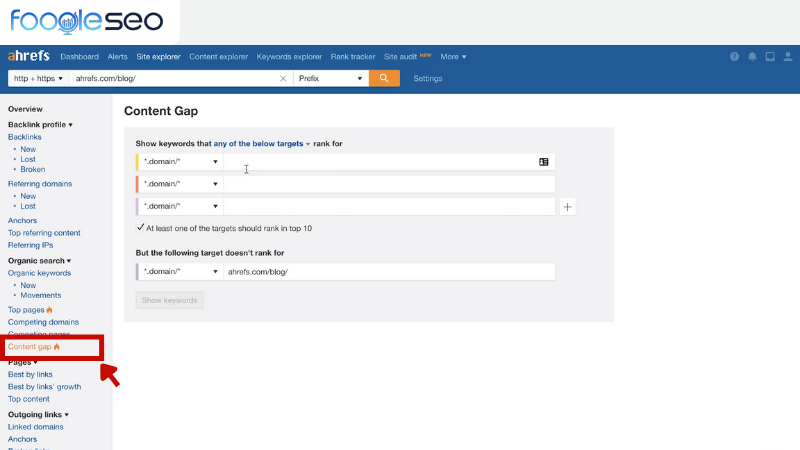 Content gap trong Ahrefs