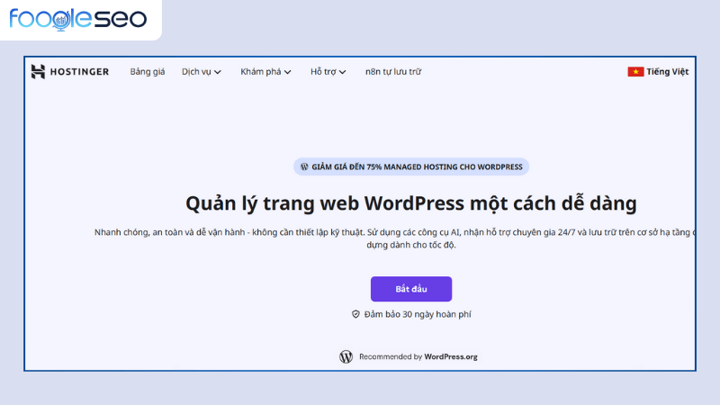 Cung cấp hosting từ nhà cung cấp Hostinger