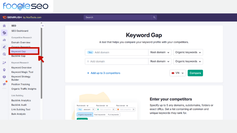Keyword gap trong SemRush