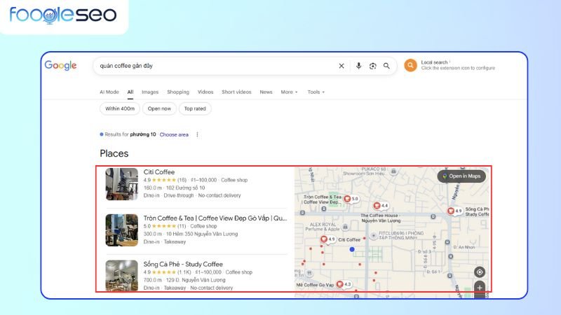 Local Pack giúp xuất hiện thương hiệu của doanh nghiệp