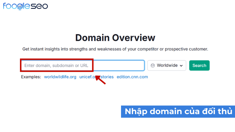 Nhập domain của đối thủ vào domain overview trong SemRush