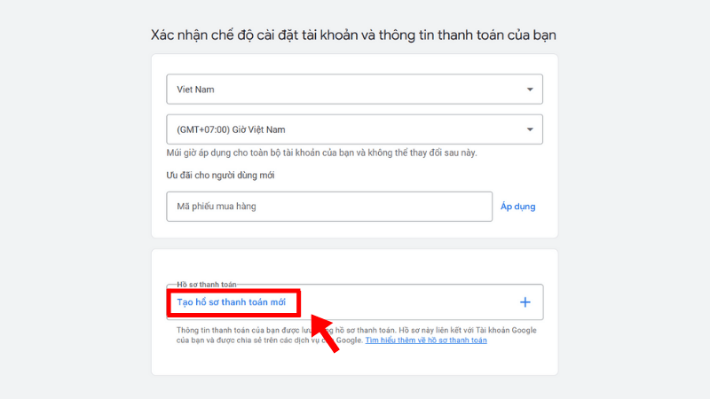 Tạo hồ sơ thanh toán mới