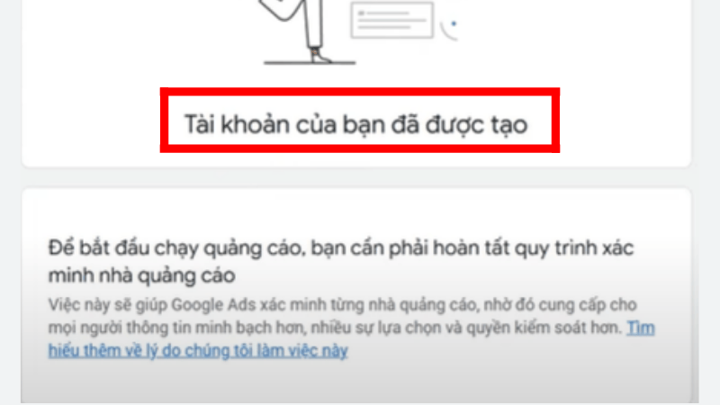Tạo thành công tài khoản Google Ads