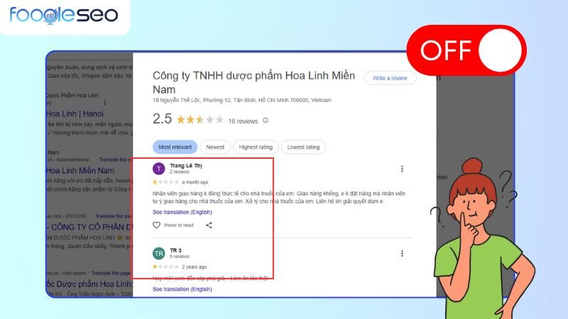 Tắt đánh giá trên Google map không?