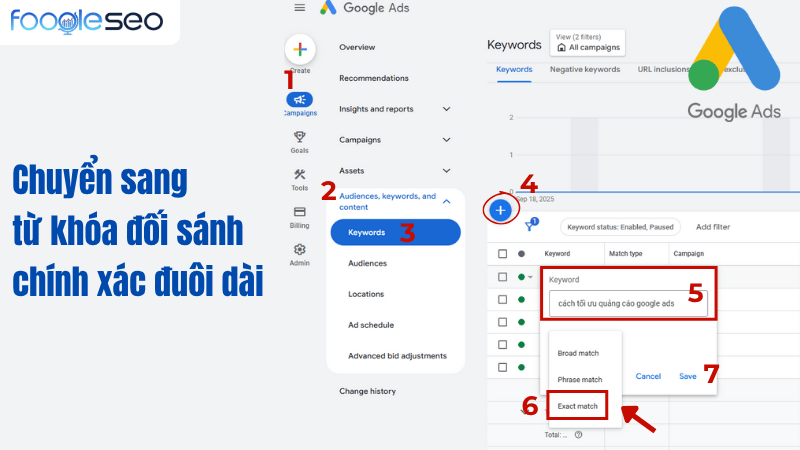 Cách chuyển sang từ khóa đối sánh chính xác đuôi dài trong Google Ads