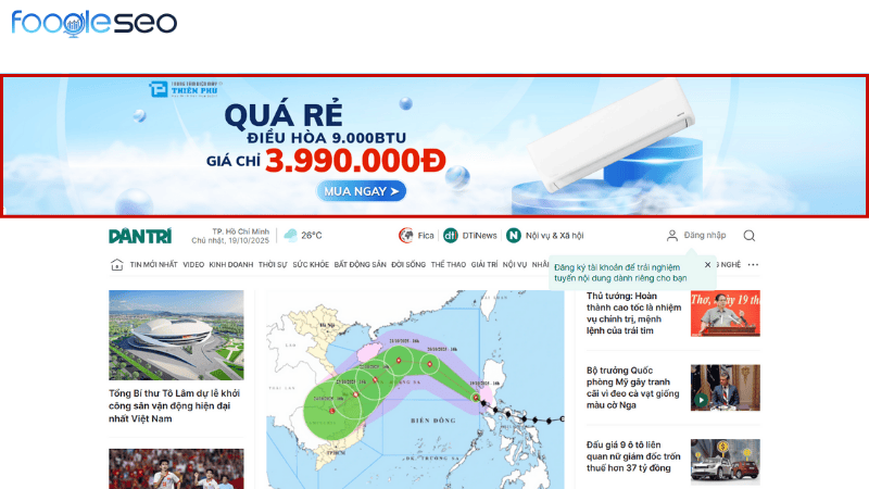 Định dạng hình ảnh và văn bản của quảng cáo hiển thị trên Báo Dân Trí