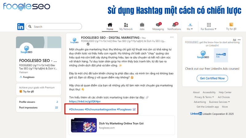 sử dụng hashtag có chiến lược cho các bài đăng linkedin