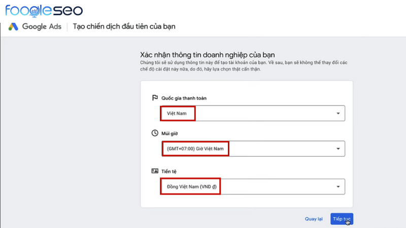 Thiết lập thông tin thanh toán trong Google Ads