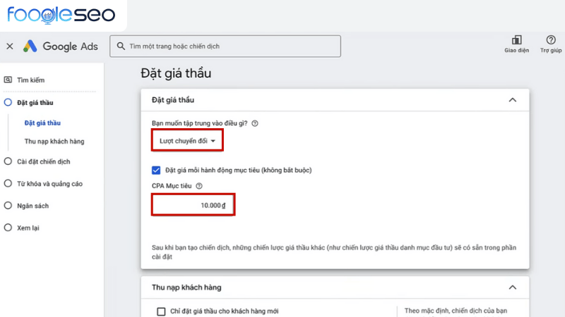 Tiến hành đặt giá thầu và thiết lập ngân sách cho chiến dịch chạy quảng cáo Google Ads