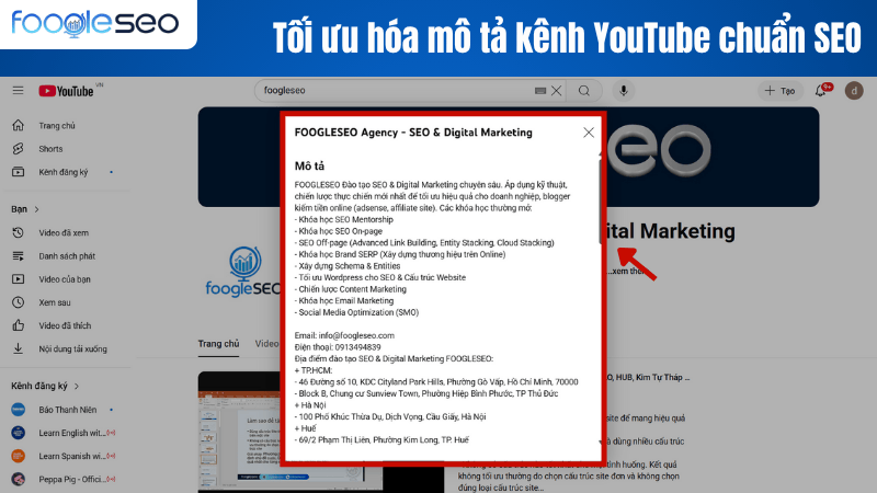 Tôi ưu hóa mô tả kênh YouTube chuẩn SEO