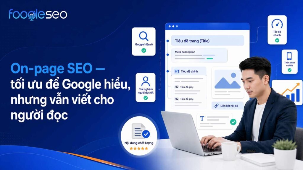 Người đang tối ưu on-page SEO với tiêu đề, meta description, heading và cấu trúc nội dung để giúp Google hiểu trang web