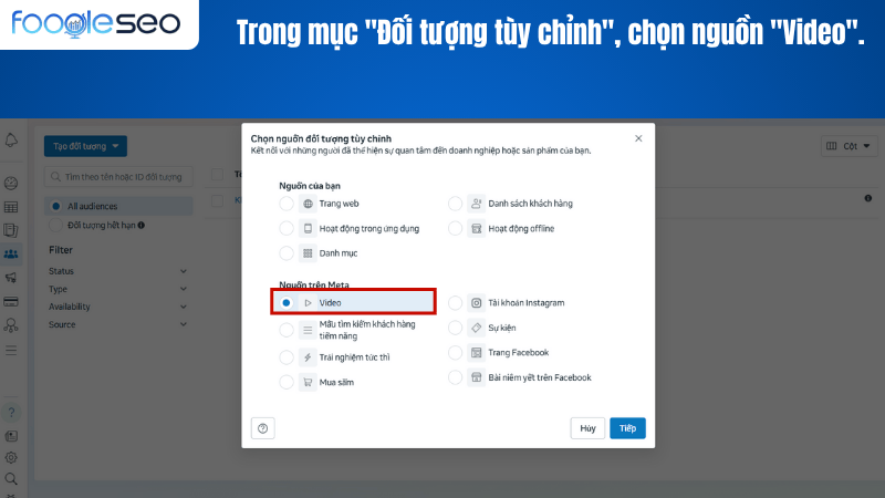 Trong mục đối tượng tùy chỉnh, chọn nguồn là video