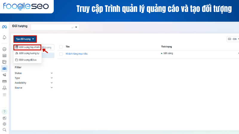 Truy cập trình quản lý quảng cáo và tạo đối tượng