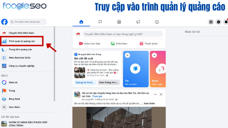 Truy cập vào trình quản lý quảng cáo