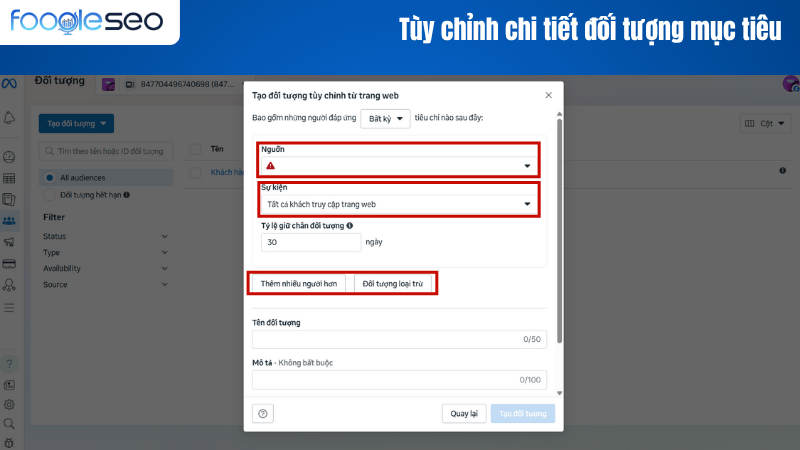 Tùy chỉnh chi tiết đối tượng mục tiêu cho chiến dịch