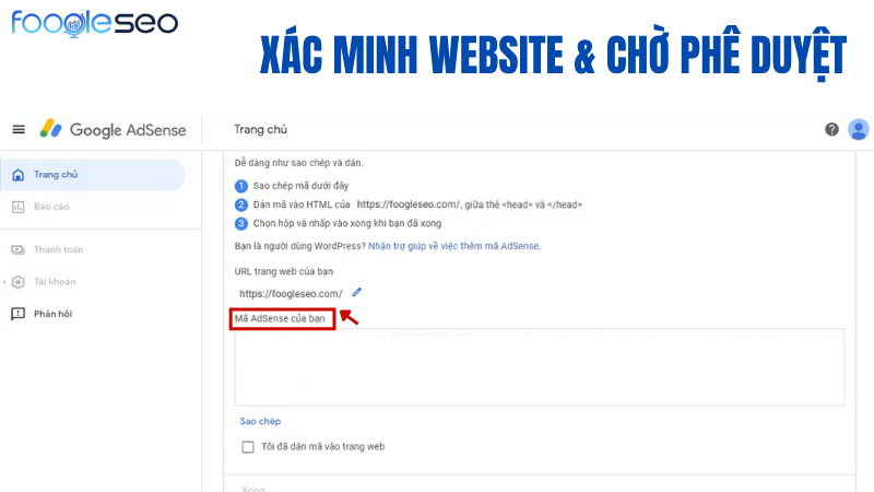 Xác minh website và chờ Google xem xét phê duyệt