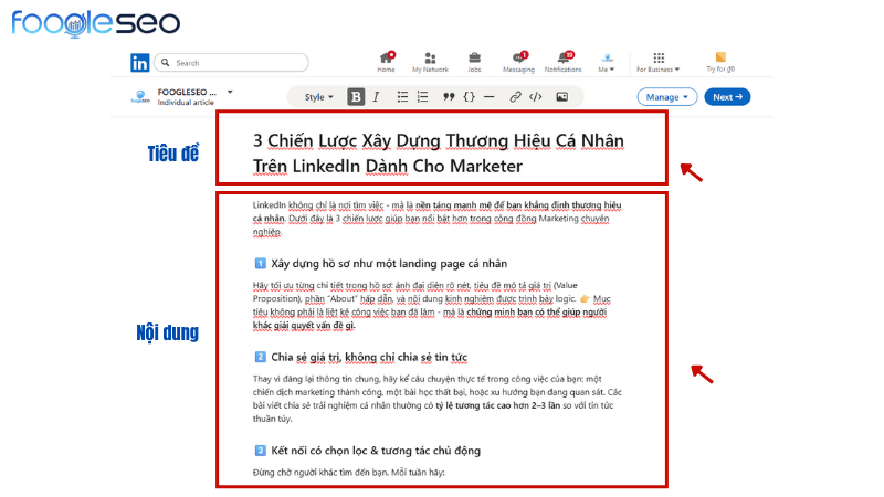 Xây dựng tiêu đề và nội dung cốt lõi cho bài viết trên LinkedIn