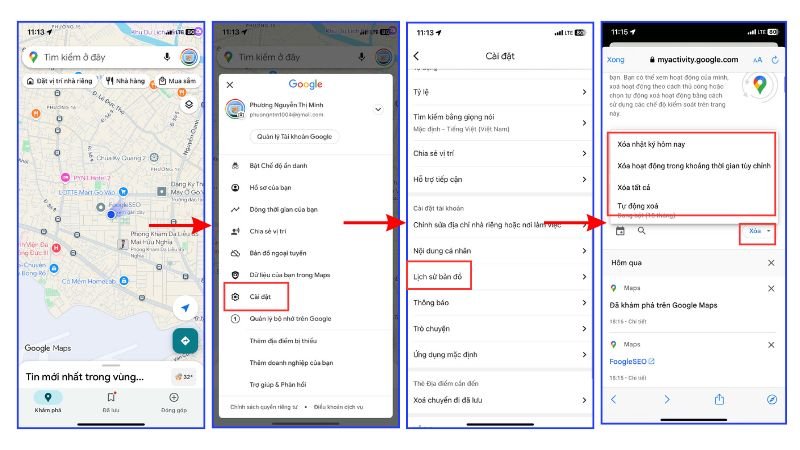Cách xóa lịch sử tìm kiếm trên Google Map bằng điện thoại