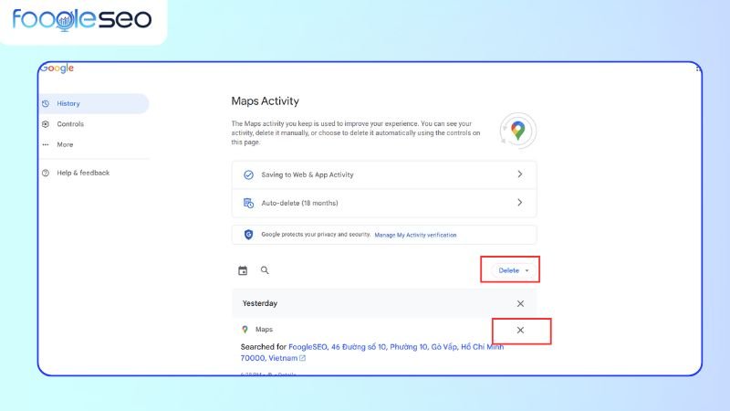Xóa lịch sử tìm kiếm trên Google Map