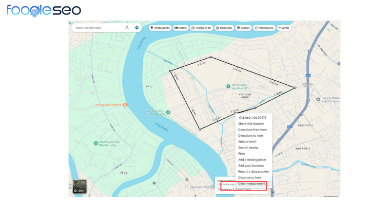 Kết thúc đo diện tích trên google maps
