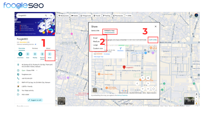 Tạo và tùy chỉnh, và copy  html địa điểm cần nhúng