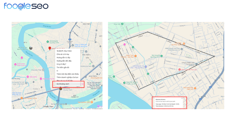 Tiến hành đo diện tích trên google maps