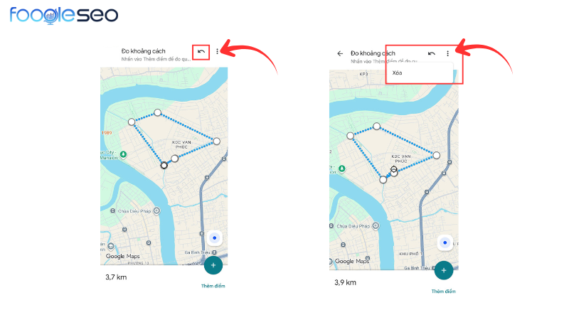 Xóa Undo khi đo diện tích trên google maps bằng điện thoại