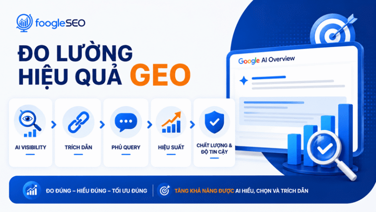 Đo lường hiệu quả GEO giúp đánh giá AI Visibility, khả năng được AI trích dẫn, độ phủ truy vấn và chất lượng nội dung trên Google AI Overview.