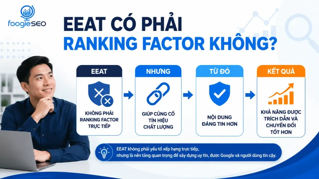 EEAT không phải yếu tố xếp hạng trực tiếp nhưng hỗ trợ tín hiệu chất lượng trong SEO