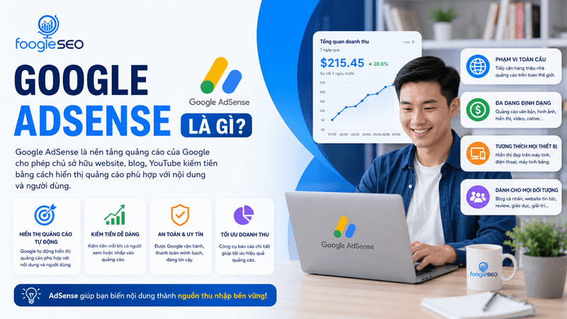 Hình giải thích google adsense là nền tảng quảng cáo cho phép kiếm tiền bằng cách hiển thị quảng cáo với nội dung và người dùng