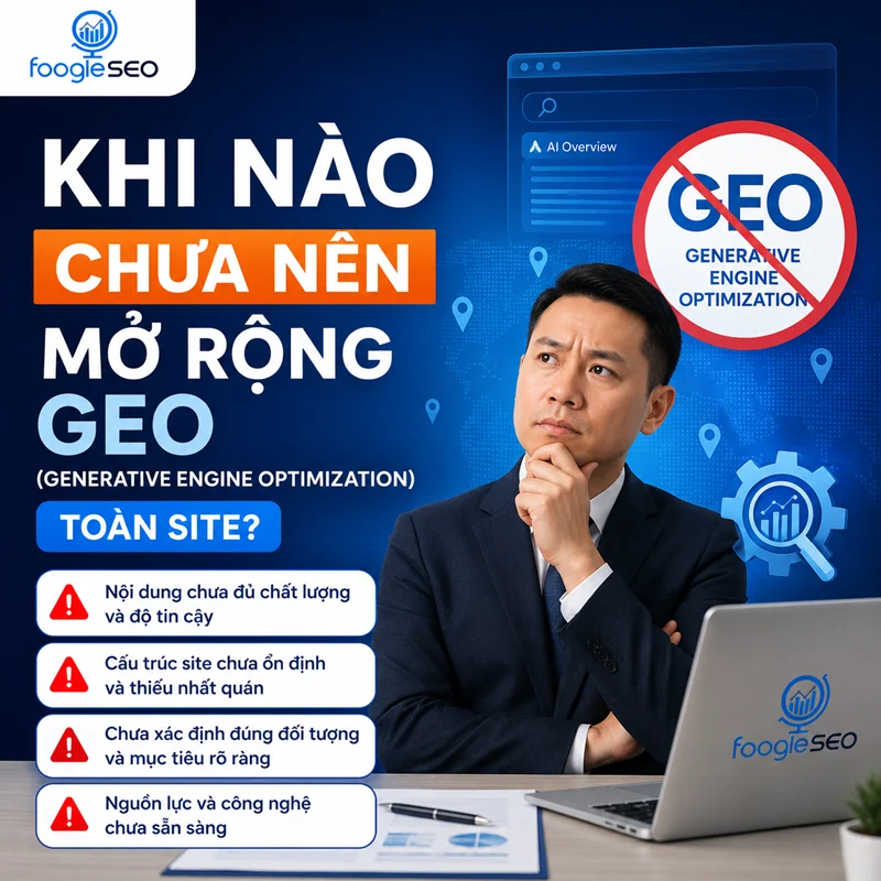 Chuyên gia SEO Trình Nguyễn phân tích thời điểm chưa nên mở rộng GEO toàn site.