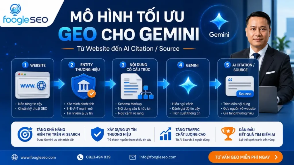 Mô hình tối ưu GEO cho Gemini để website trở thành nguồn AI