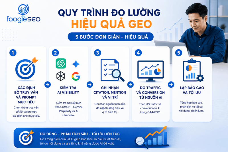 Hình mô tả 5 bước đo lường GEO hiệu quả
