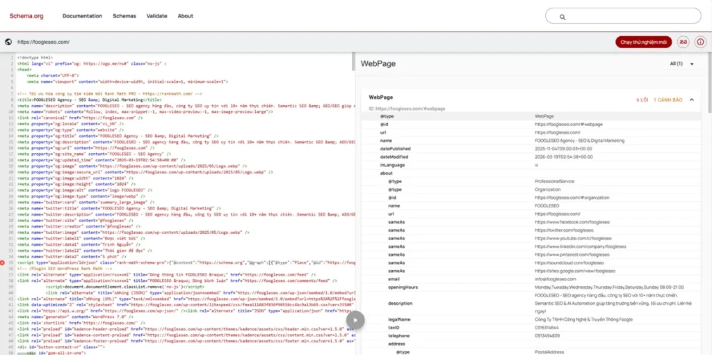 Kiểm tra dữ liệu có cấu trúc bằng Schema Markup Validator
