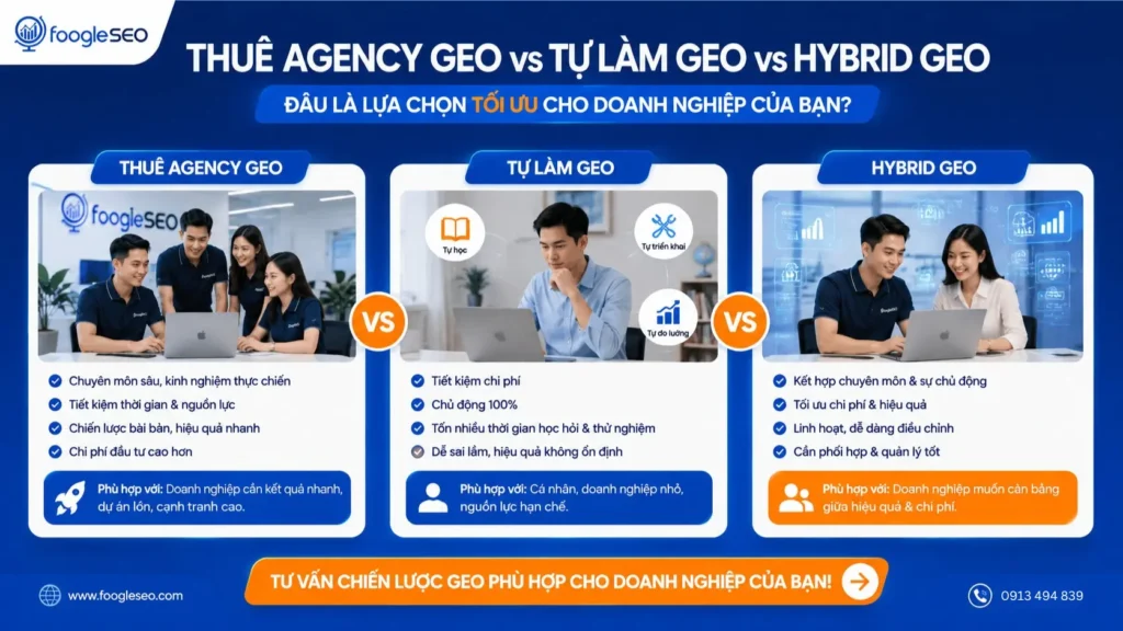 Thuê agency GEO hay tự làm GEO cho doanh nghiệp