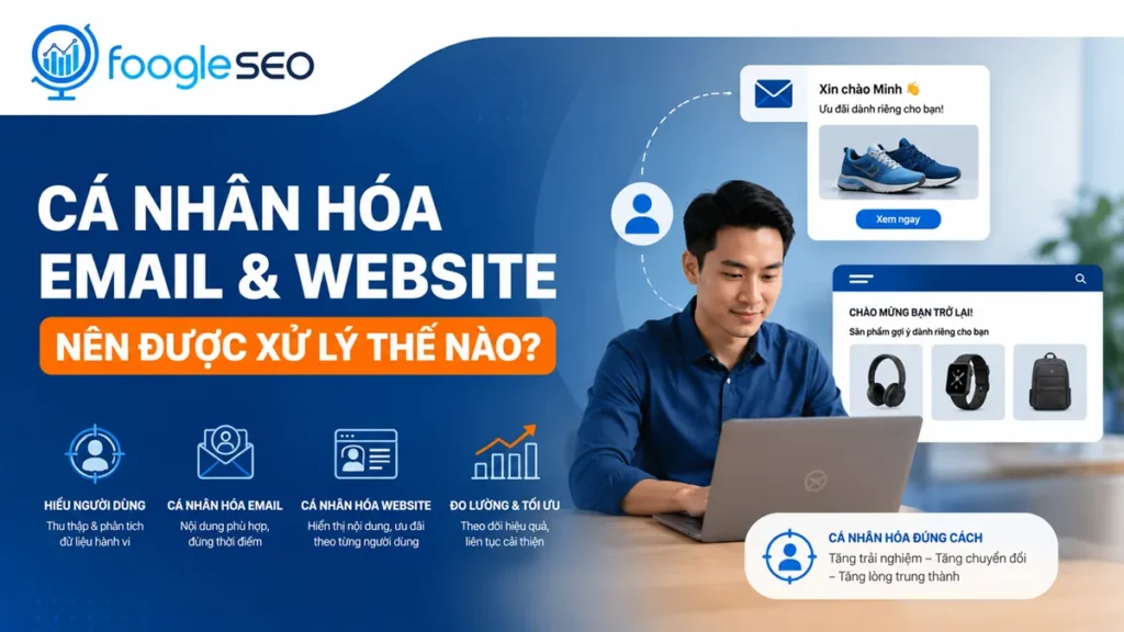 Hình ảnh minh họa cá nhân hóa email và website giúp doanh nghiệp hiển thị nội dung phù hợp theo từng người dùng, tăng trải nghiệm khách hàng và tối ưu tỷ lệ chuyển đổi.