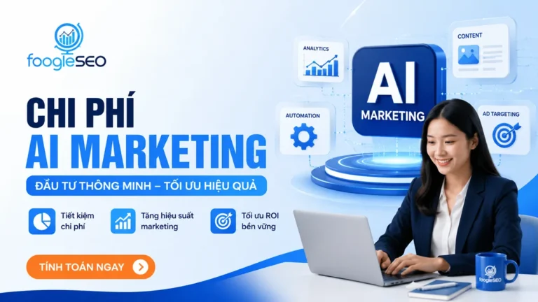 Banner Chi phí AI Marketing thể hiện doanh nghiệp ứng dụng AI để tối ưu chi phí marketing, nâng cao hiệu suất chiến dịch và gia tăng ROI