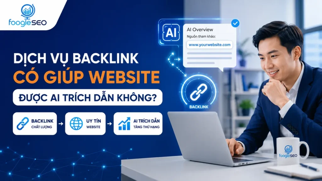 Minh họa dịch vụ backlink giúp website tăng uy tín và cải thiện khả năng được AI trích dẫn trong AI Overview.