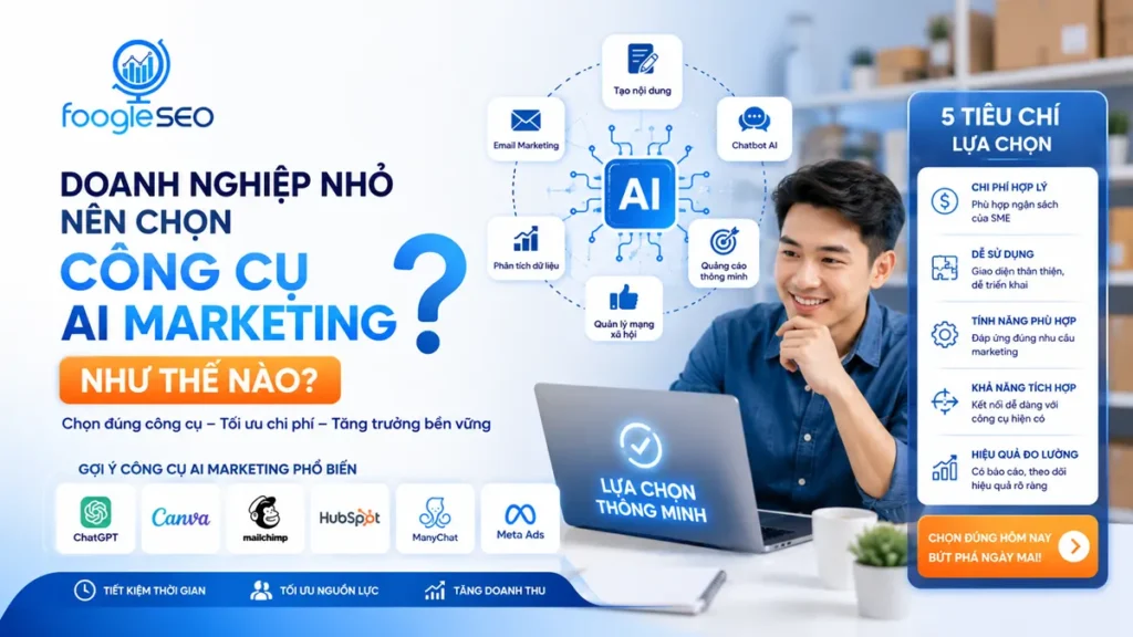 Hình minh họa cách hướng dẫn doanh nghiệp nhỏ chọn công cụ AI Marketing