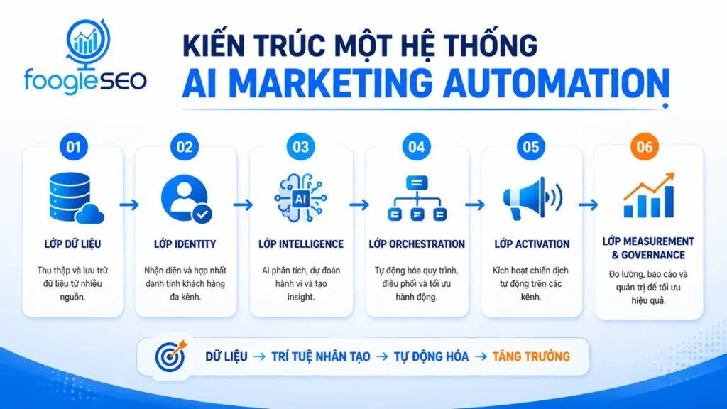 Hình minh họa các lớp trong kiến trúc hệ thống AI Marketing Automation