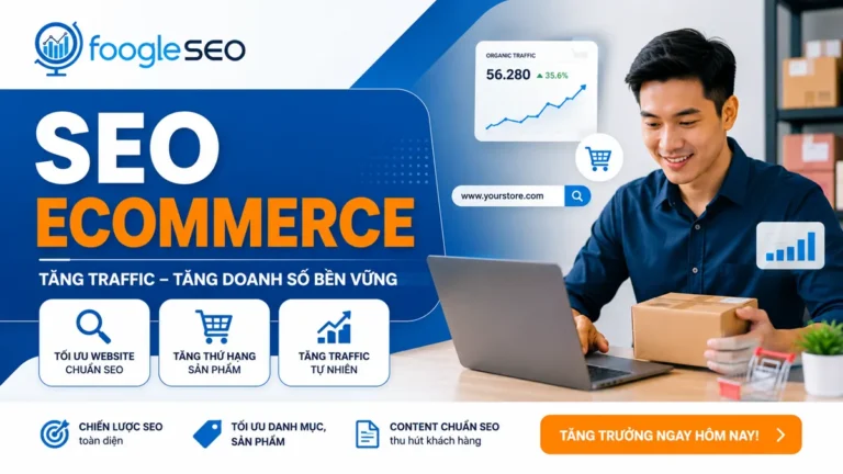 Hình ảnh minh họa dịch vụ SEO Ecommerce giúp tối ưu website bán hàng, tăng thứ hạng từ khóa Google, tăng lưu lượng truy cập tự nhiên và thúc đẩy doanh số cho cửa hàng trực tuyến.