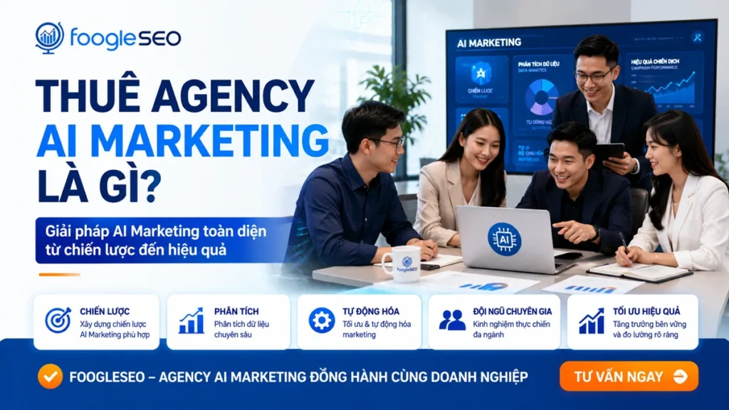 Hình minh họa thuê agency AI Marketing giúp xây dựng chiến lược, phân tích, tối ưu hiệu quả