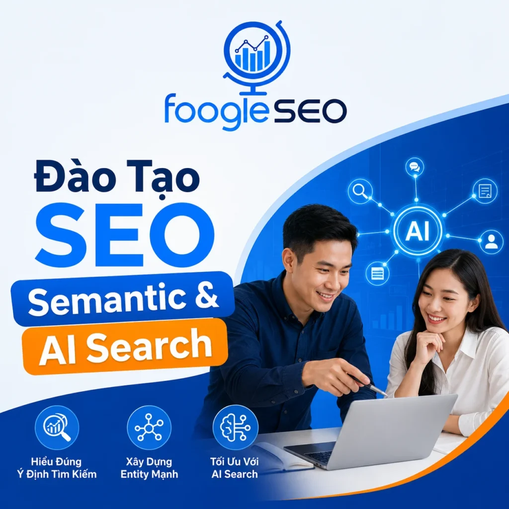 Banner khóa học Đào tạo SEO Semantic & AI Search của FOOGLESEO với chuyên gia hướng dẫn thực hành.