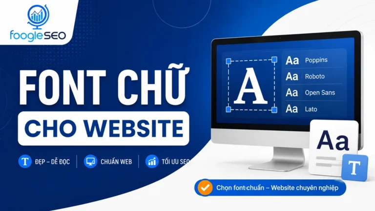 Banner Font chữ cho Website của FOOGLESEO giới thiệu các font phổ biến như Poppins, Roboto, Open Sans và Lato giúp website đẹp, dễ đọc và tối ưu SEO.