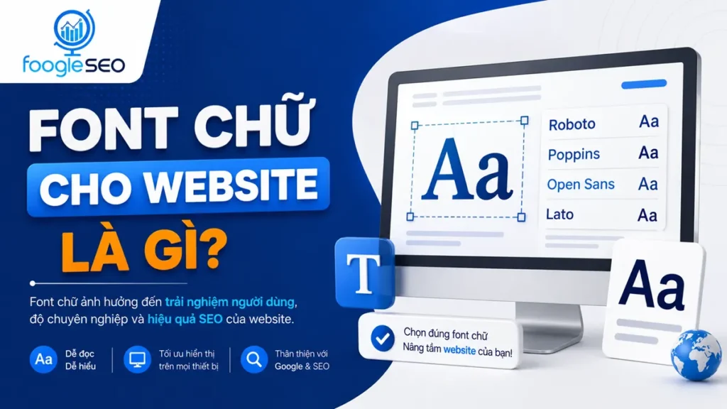 Minh họa các font Roboto, Poppins, Open Sans và Lato giúp website dễ đọc, hiển thị chuyên nghiệp và tối ưu SEO.